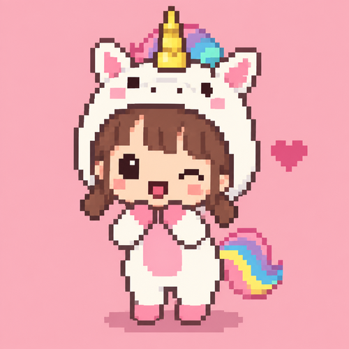 Cute kawaii little girl in a unicorn costume 