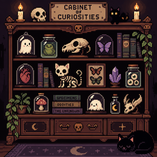 Spooky cute Kawaii Cabinet of curiosities