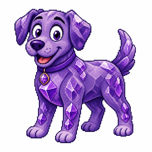 Cartoon amethyst dog, full body, white background