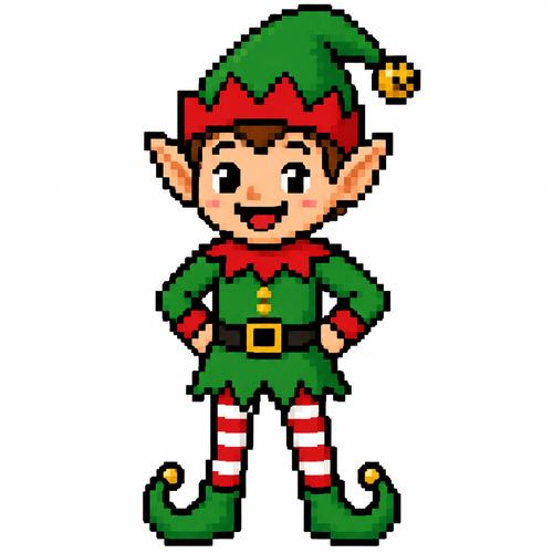 Hi contrast, image of a Christmas elf on a white background