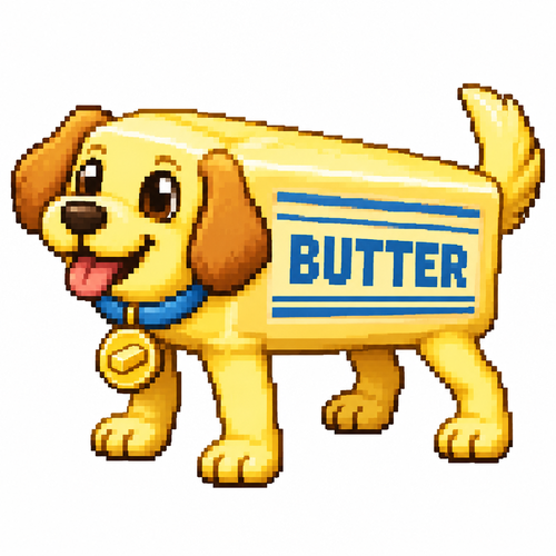 Cartoon butter stick dog, full body, white background