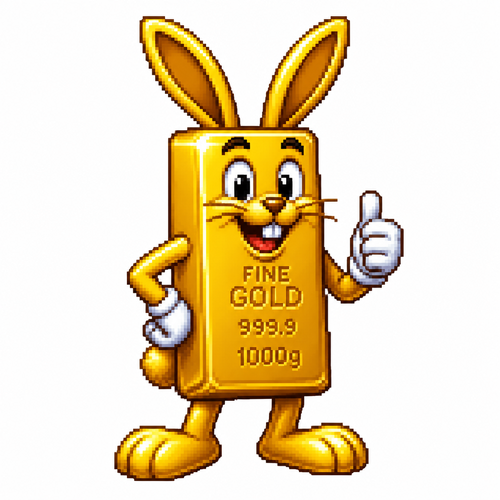Cartoon gold bar rabbit, full body, white background
