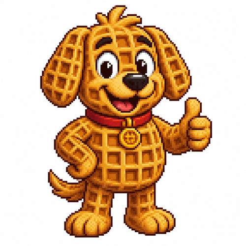 Cartoon waffle dog, full body, white background