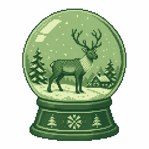 A Christmas snow globe containing a realistic miniature reindeer.white background 