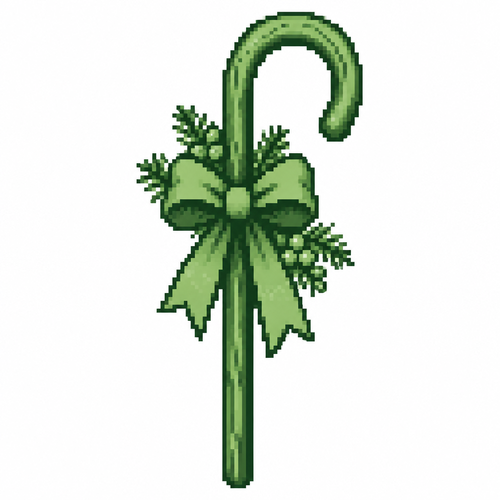 A shepherd’s crook with a large holiday bow. White background 