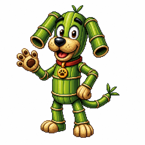 Cartoon bamboo dog, full body, white background