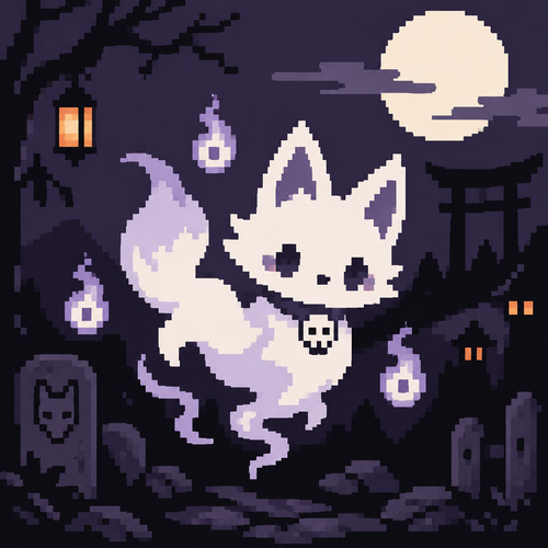 Spooky, cute Kawaii ghost fox