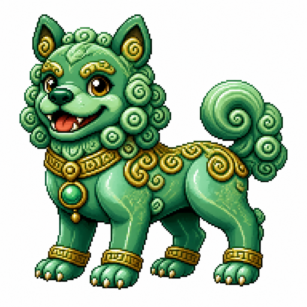 Cartoon jade dog, full body, white background