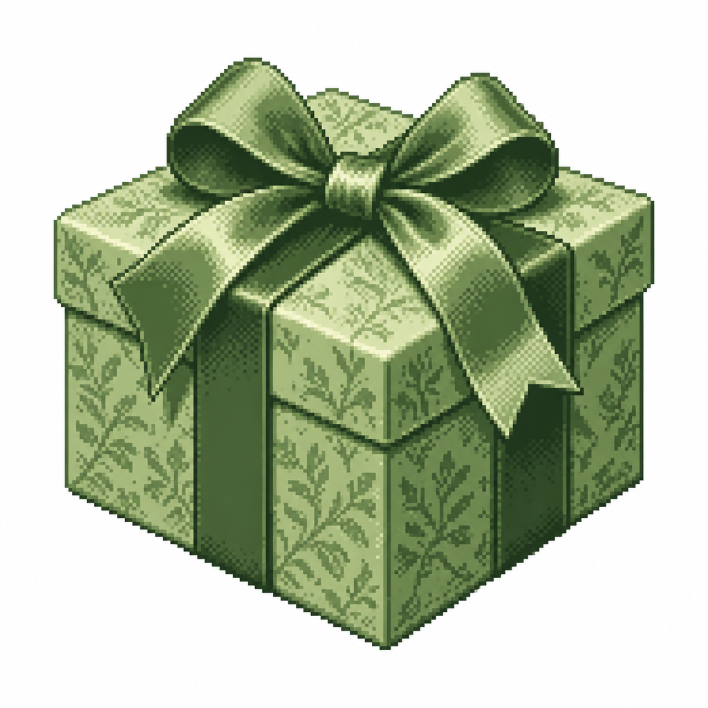 White background. Realistic square gift wrapped in embossed paper with a richly folded satin bow.