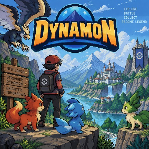 make a thumbnail for a scratch game called dynamon, like pokemon but with different creatures and the name dynamon
