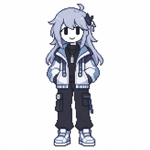 Jaiden animations but with the clothes and hair of the character mei fuyuki, full body front perspective
