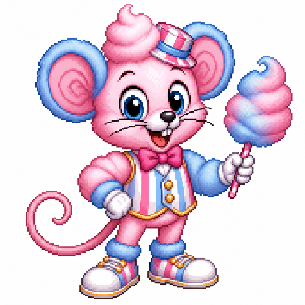 Cartoon cotton candy mouse, full body, white background
