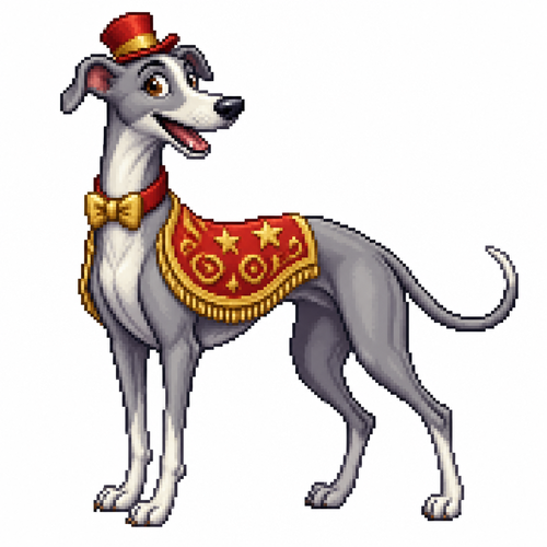 Cartoon circus greyhound, full body, white background