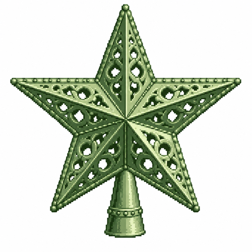 Realistic dimensional Christmas star topper with pierced metalwork and raised decorative edges. White background