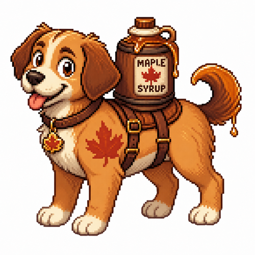 Cartoon maple syrup dog (quadruped), full body, white background
