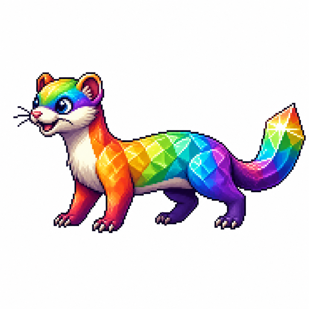 Cartoon prism weasel (quadruped), full body, white background