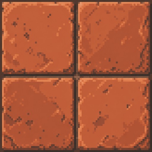 create a repeating terracotta tile that has 4 bricks and has texture using only 6 colours. it must be no more than 32x32 pixels in total.
