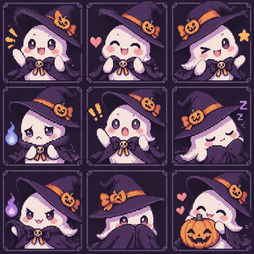 Cute kawaii ghost in a witch costume