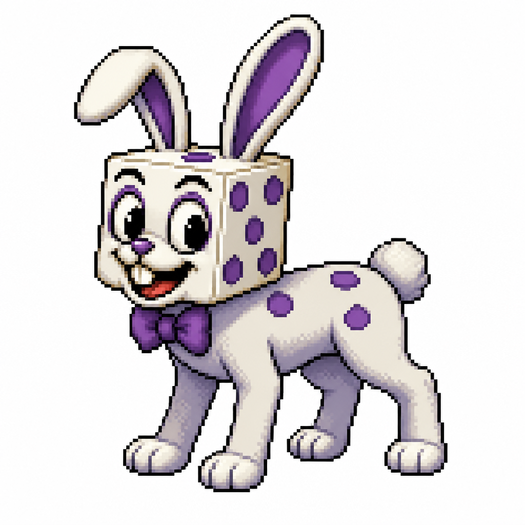 Cartoon dice rabbit (quadruped), full body, white background