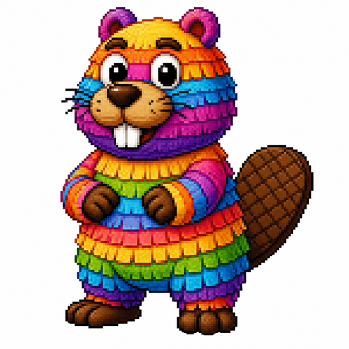 Cartoon piñata beaver, full body, white background