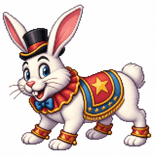 Cartoon circus rabbit (quadruped), full body, white background