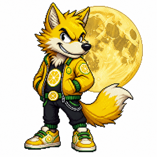 Cartoon lemon wolf, full moon, white background