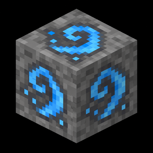 eine minecraft textur in 16x16 Pixeln eines steinblocks mit einer farbigen rune darin die wasser symbolisiert