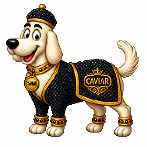 Cartoon caviar dog, full body, white background