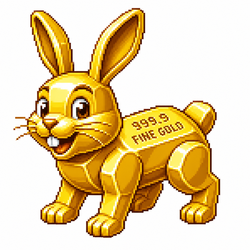 Cartoon gold bar rabbit (quadruped), full body, white background