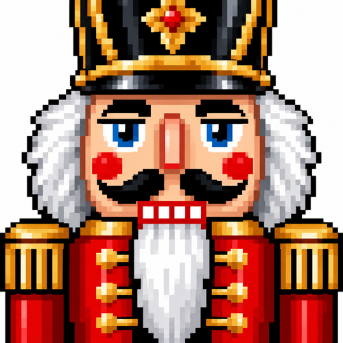 High contrast image of a Christmas Nutcracker. Close up. White background.
