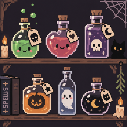 Cute kawaii spooky potion bottles 