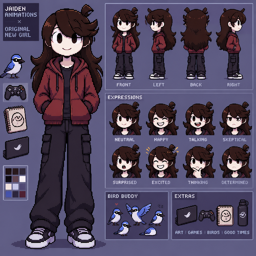 Jaiden animations but with the clothes and hair of the character original new girl original, full body front perspective 