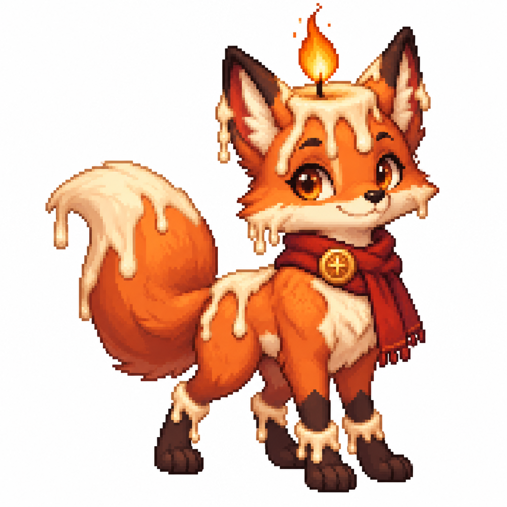 Cartoon candle fox, full body, white background
