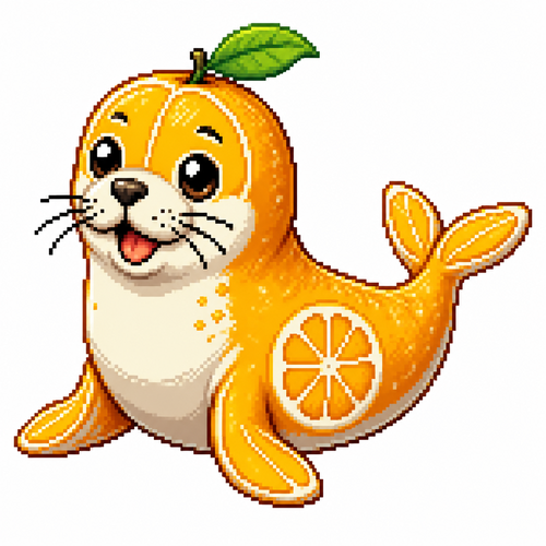 Cartoon citrus seal, full body, white background