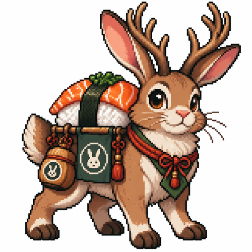 Cartoon sushi jackalope, full body, white background