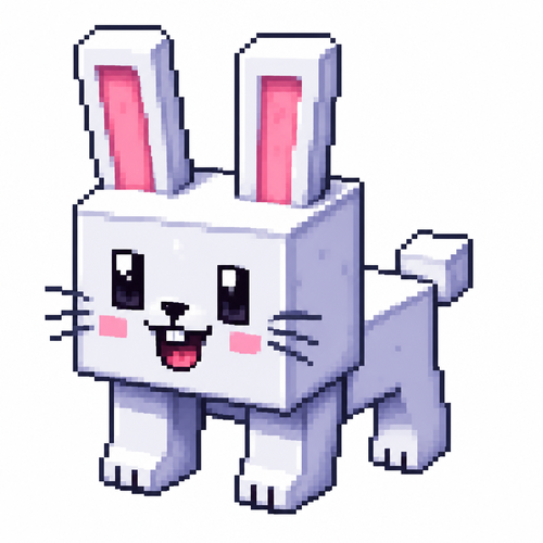 Cartoon cube rabbit (quadruped), full body, white background