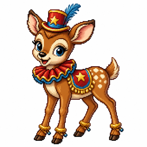 Cartoon circus fawn, full body, white background