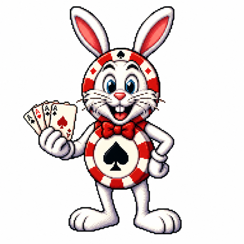 Cartoon poker chip rabbit, full body, white background