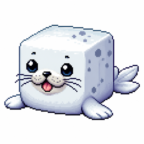 Cartoon cube seal, full body, white background