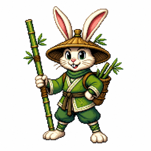 Cartoon bamboo rabbit, full body, white background