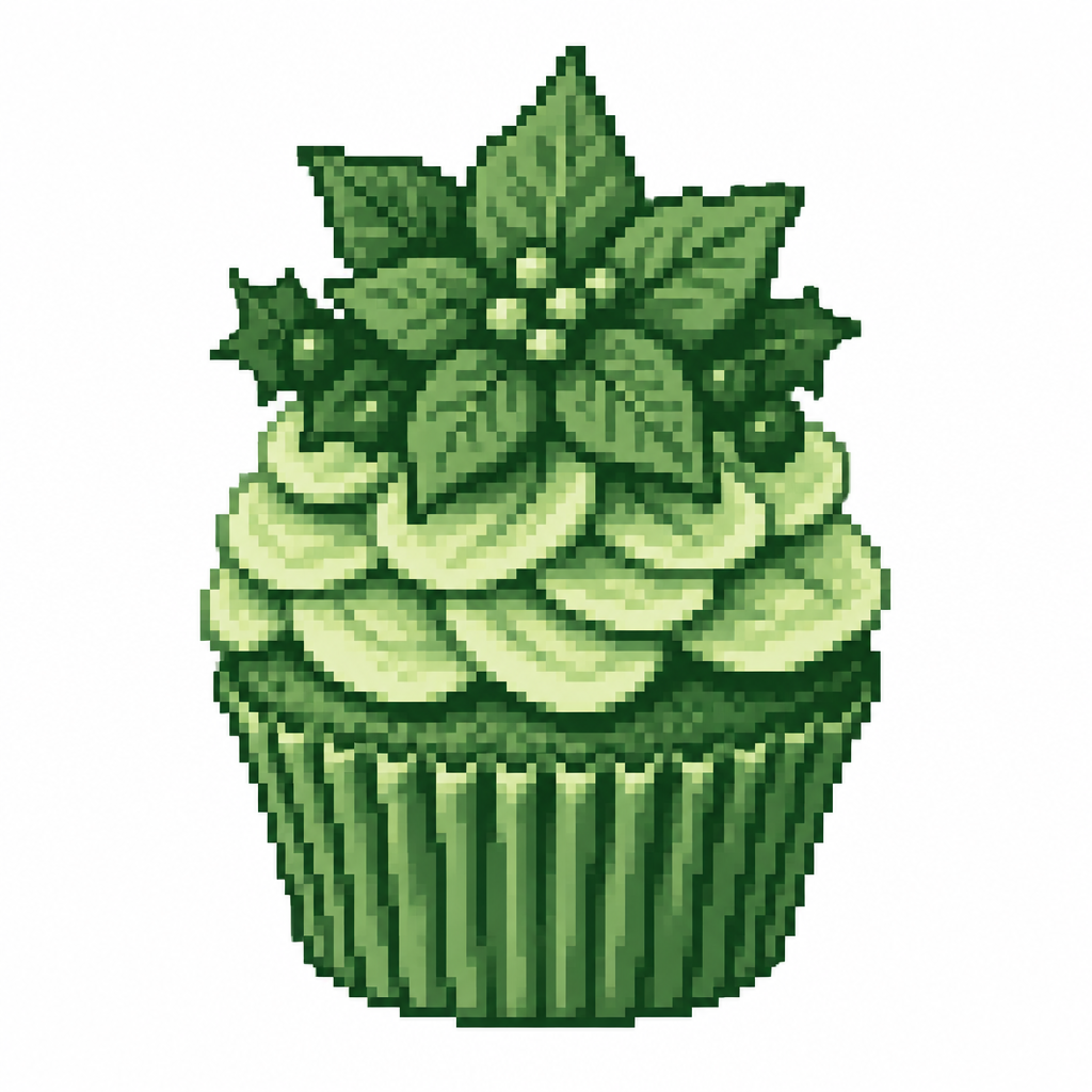 A Christmas cupcake with layered frosting petals and a sculpted poinsettia topper. White background