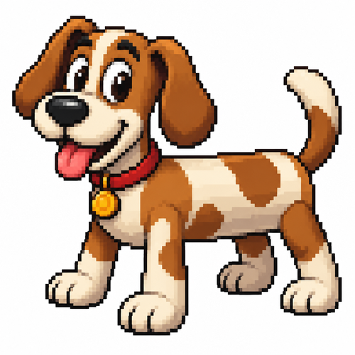 Cartoon cylinder dog (quadruped), full body, white background