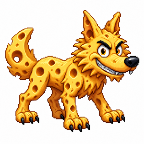 Cartoon cheese wolf (quadruped), full body, white background