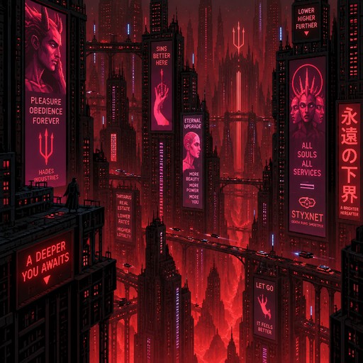 The underworld but cyber punk themed, only high buildings and neon publicity sings