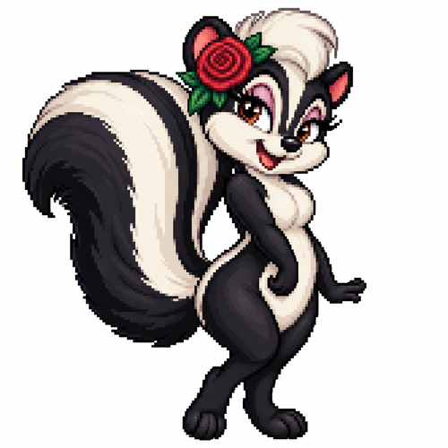 Cartoon rose skunk, full body, white background