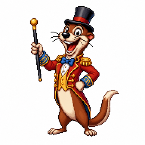Cartoon circus weasel, full body, white background