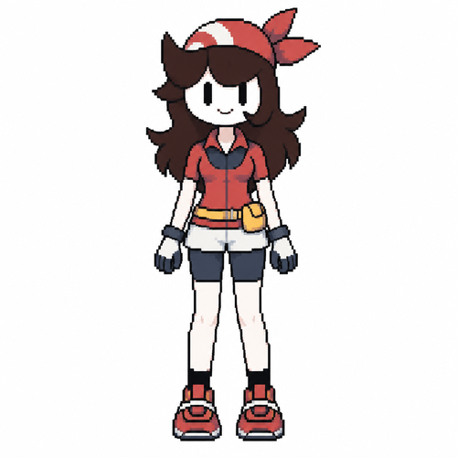 Jaiden animations but with the clothes and hair of the character may pokegirl, full body front perspective