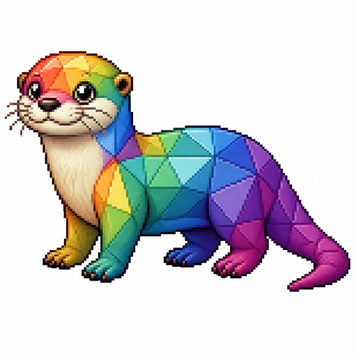 Cartoon prism otter (quadruped), full body, white background