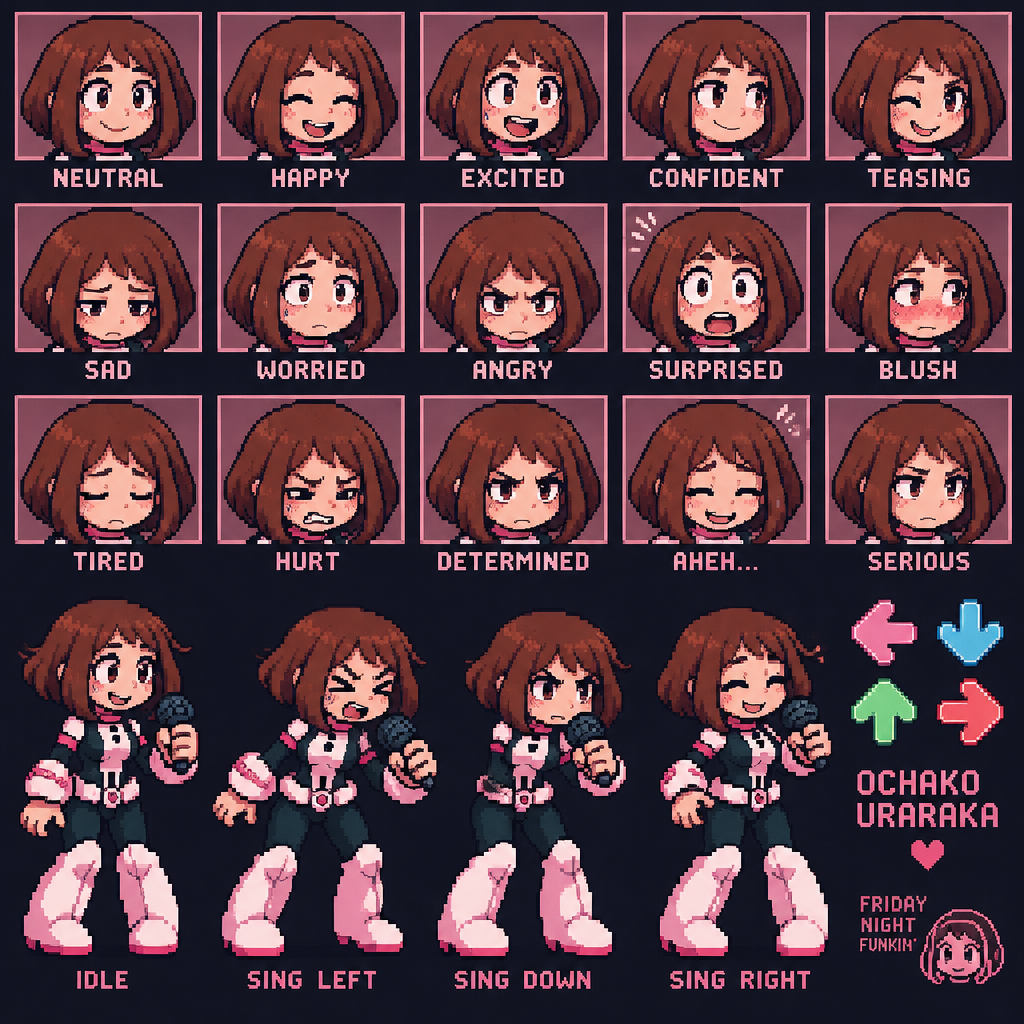 friday night funkin ochako uraraka multiple face expression