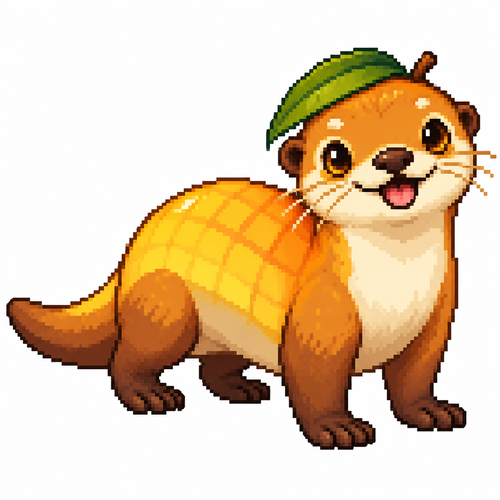 Cartoon mango otter (quadruped), full body, white background
